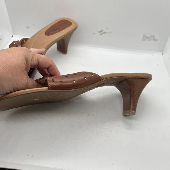Fioni Brown Leather Laser Cut Heeled Sandal Size 10 - Picture 9 of 12